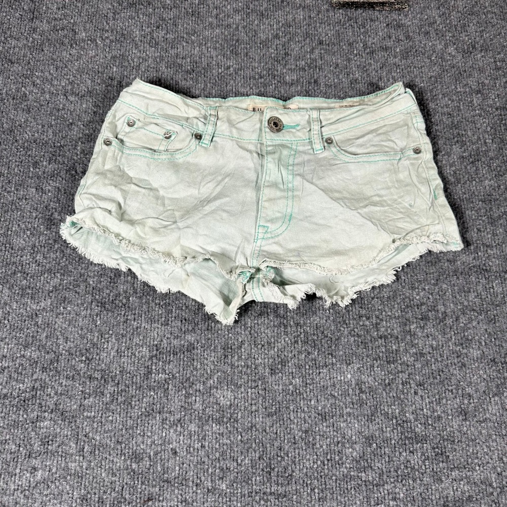 Bullhead Denim Co Shorts Womens Size 3 Mint Green Low Rise Raw Hem Frayed Casual
